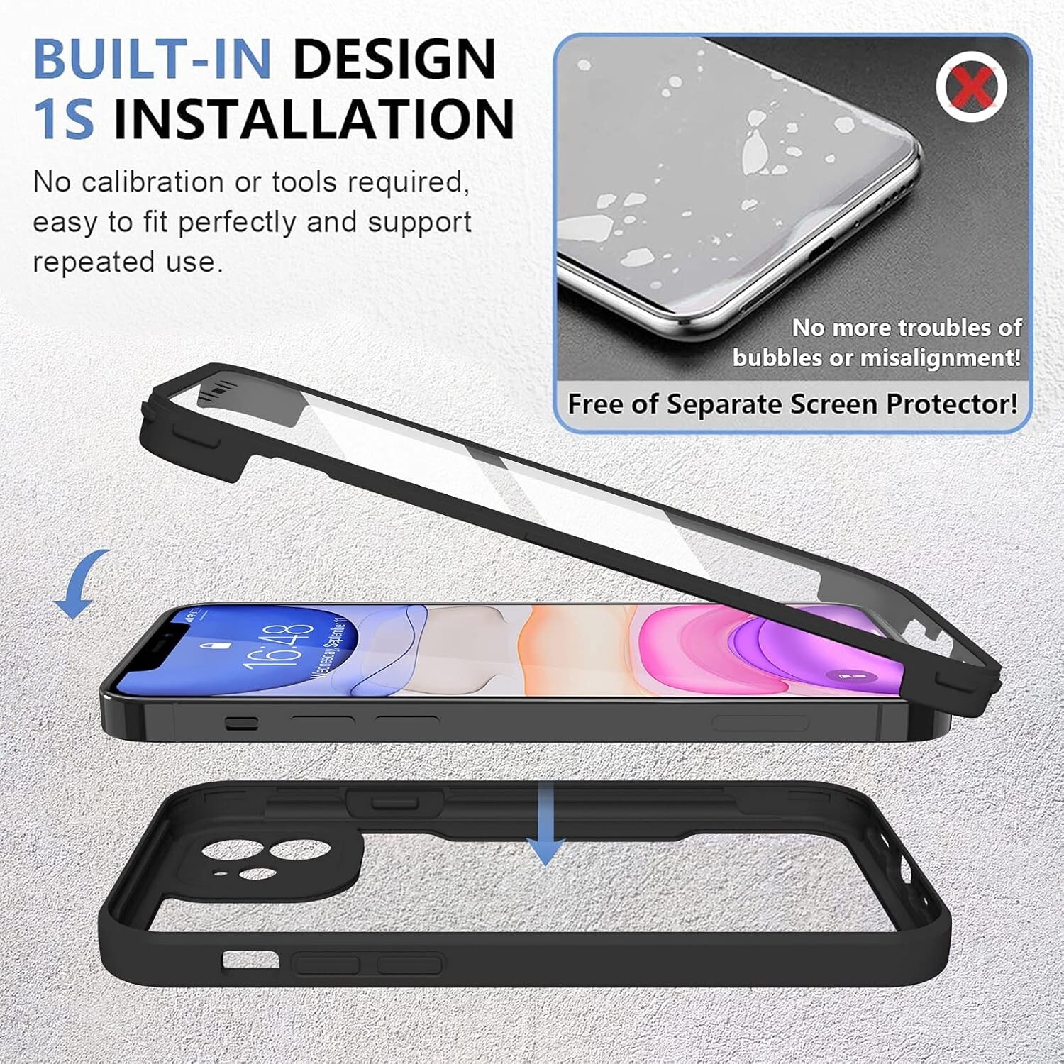 For iPhone 11 Case 6.1 in Shockproof Double Layer Built-in Screen Protector Film