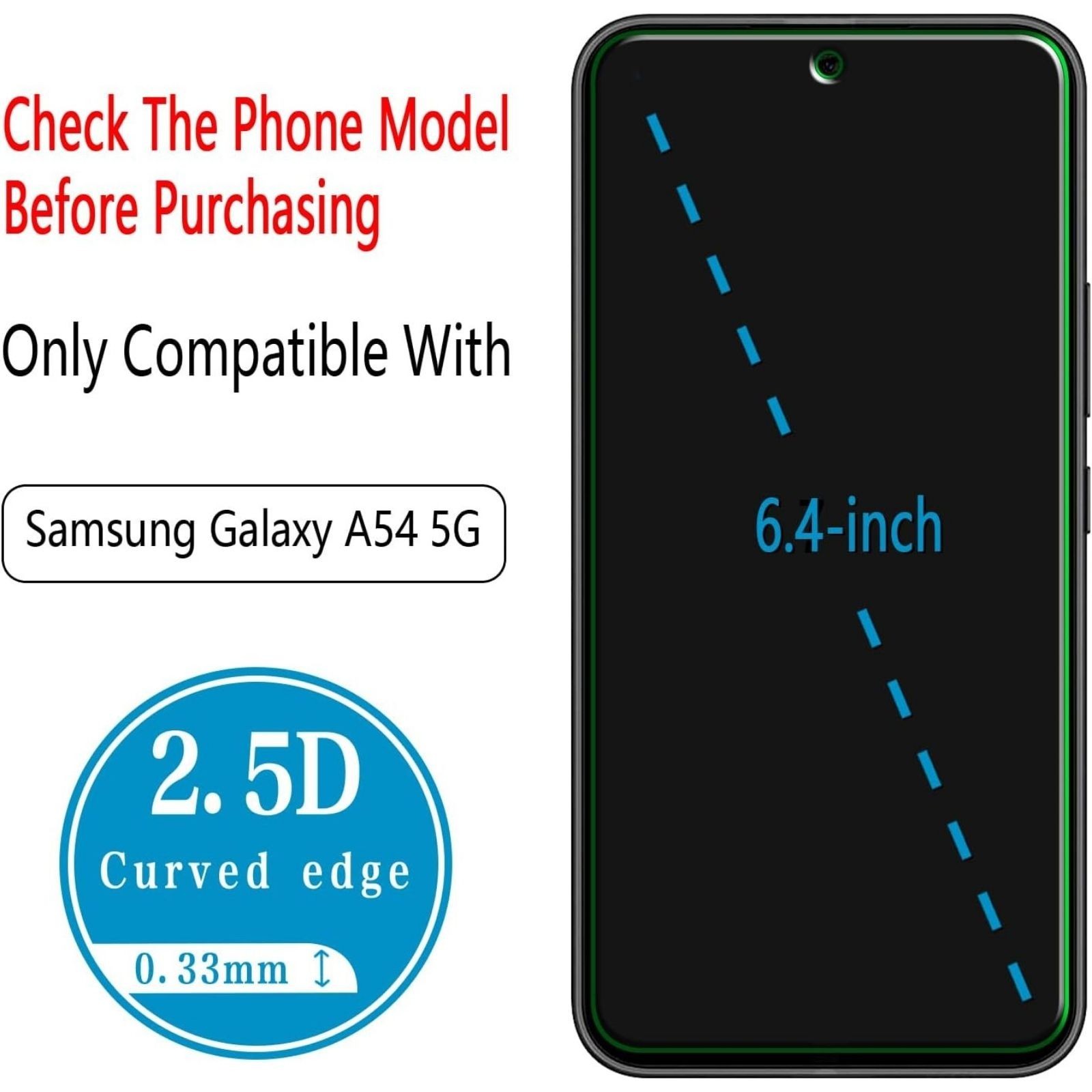 2 Pack Screen Protector for Samsung Galaxy A54 5G, Anti-Scratch Tempered Glass