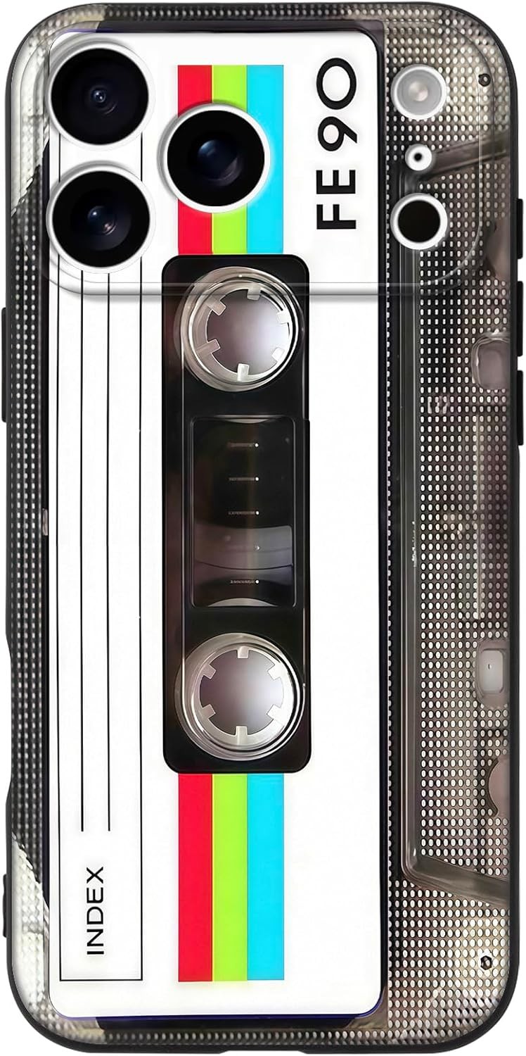Cute Phone Case for iPhone 17 Pro Max, Retro Cassette Tape Design, Soft Touch TP