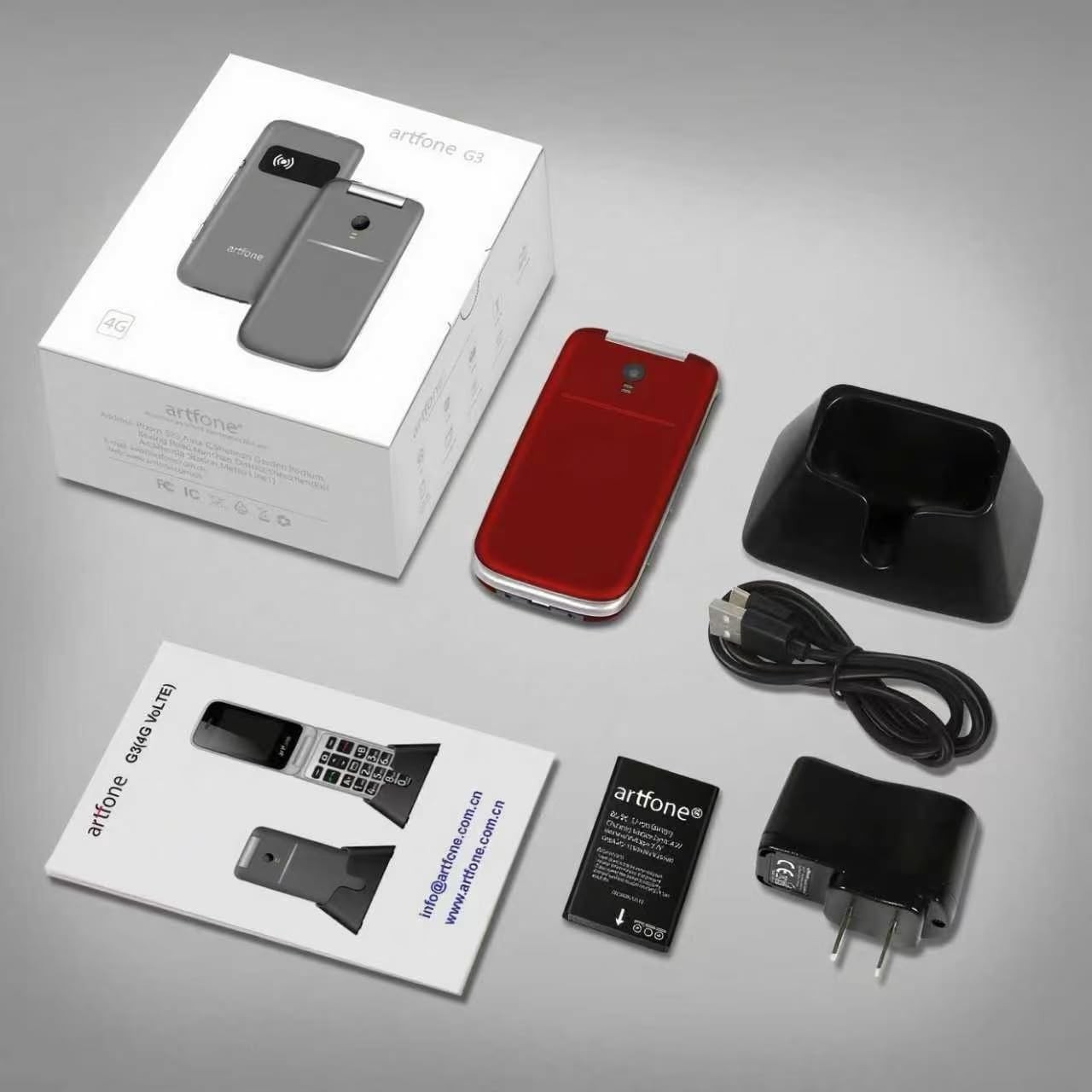 G3 Pro Red – 4G LTE Flip Phone for Seniors with Extended Battery & SOS Feature