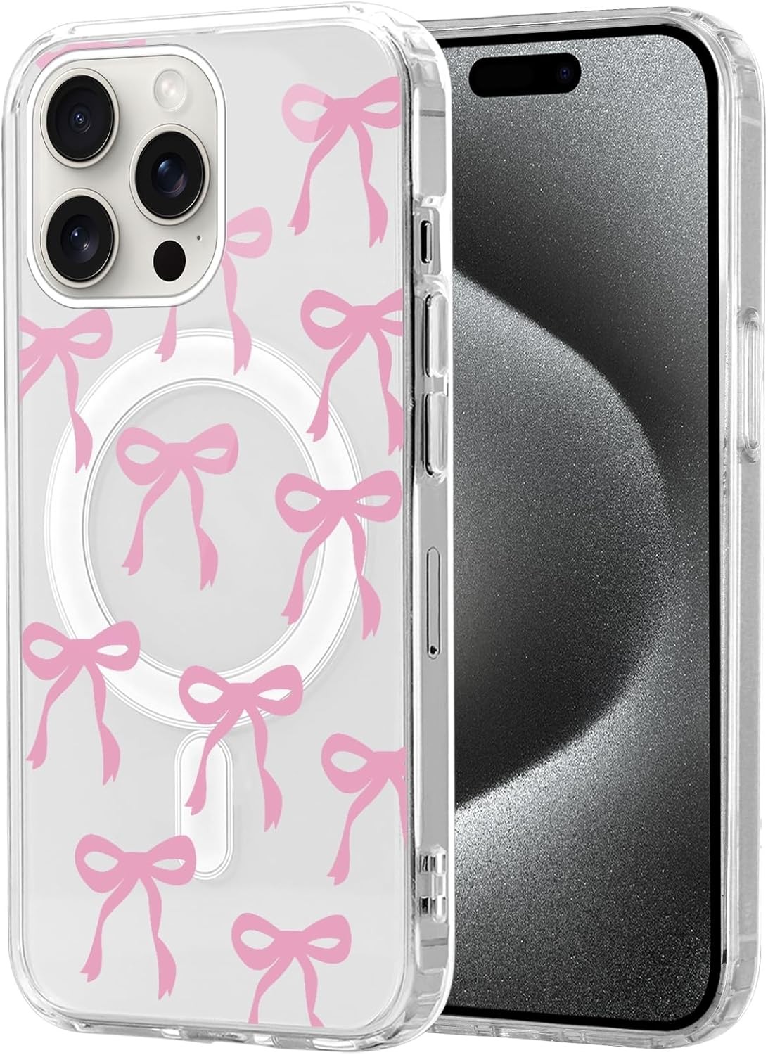 Magnetic Cute Bow Clear Case iPhone 15 Pro Max