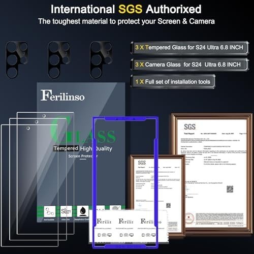 for Samsung Galaxy S24 Ultra Tempered Glass 3 Screen Protector + 3 Camera Lens