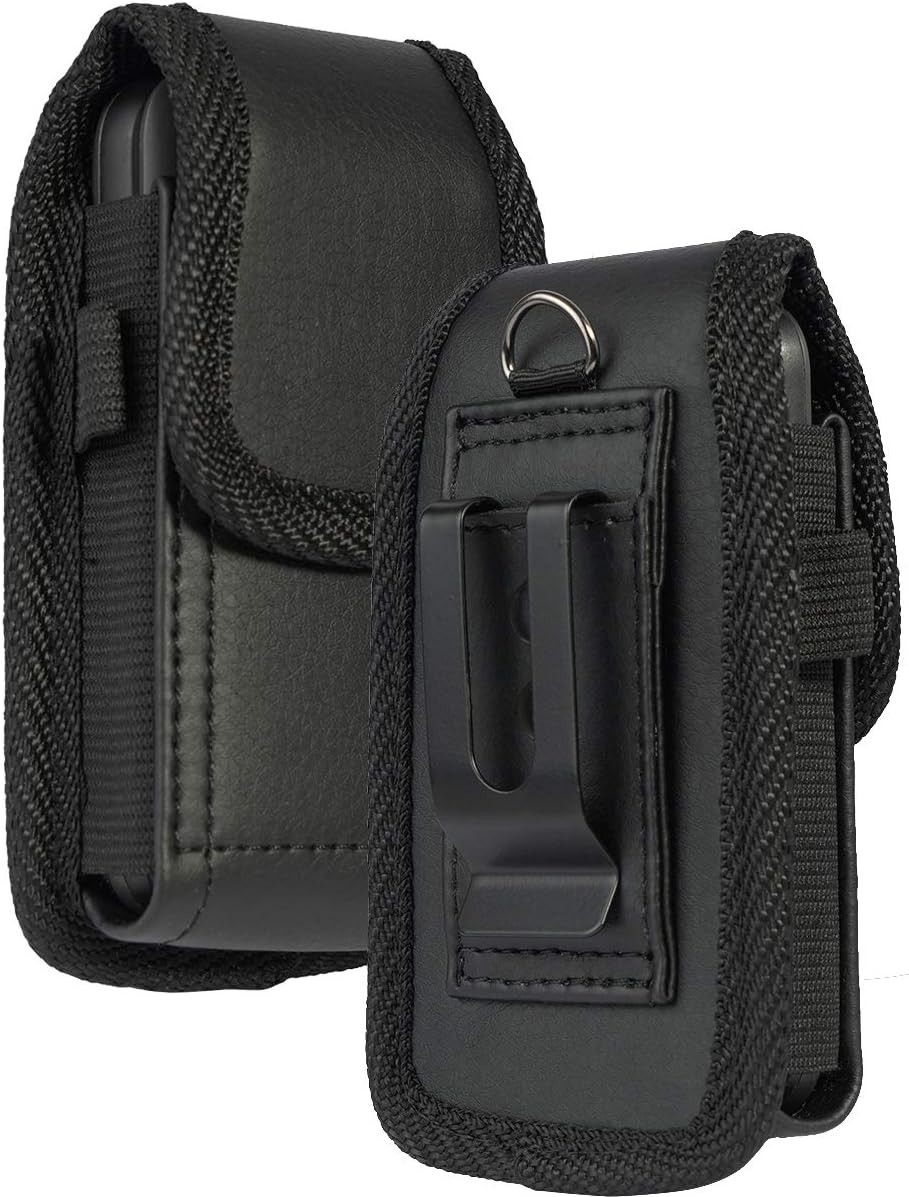 Black Vegan Leather Vertical Pouch Flip Phone Case for Alcatel Go FlipV, MyFlip,