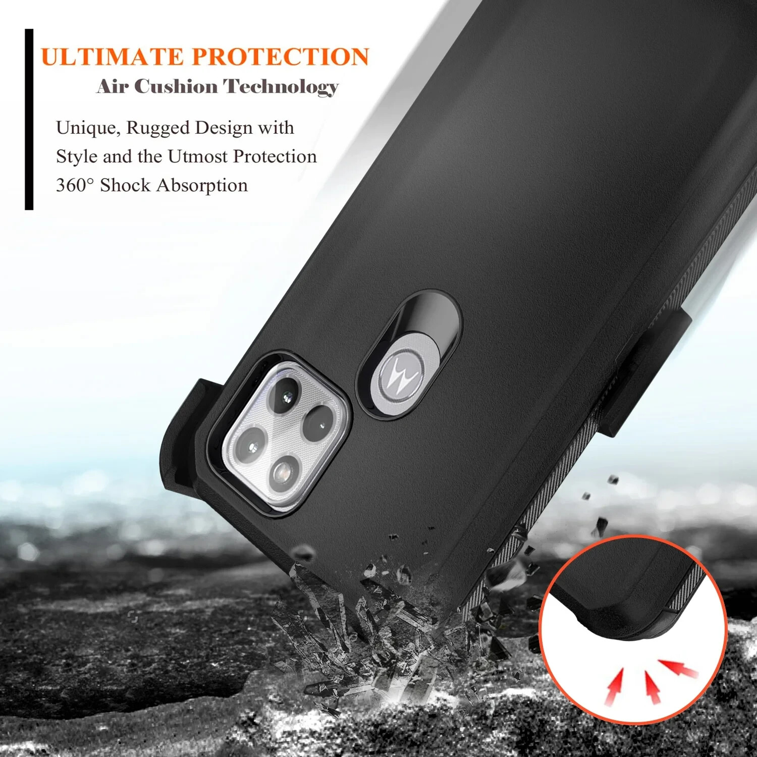 For Motorola One Ace/ UW 5G Case with Tempered Glass, Full Body, Belt Clip,Stand