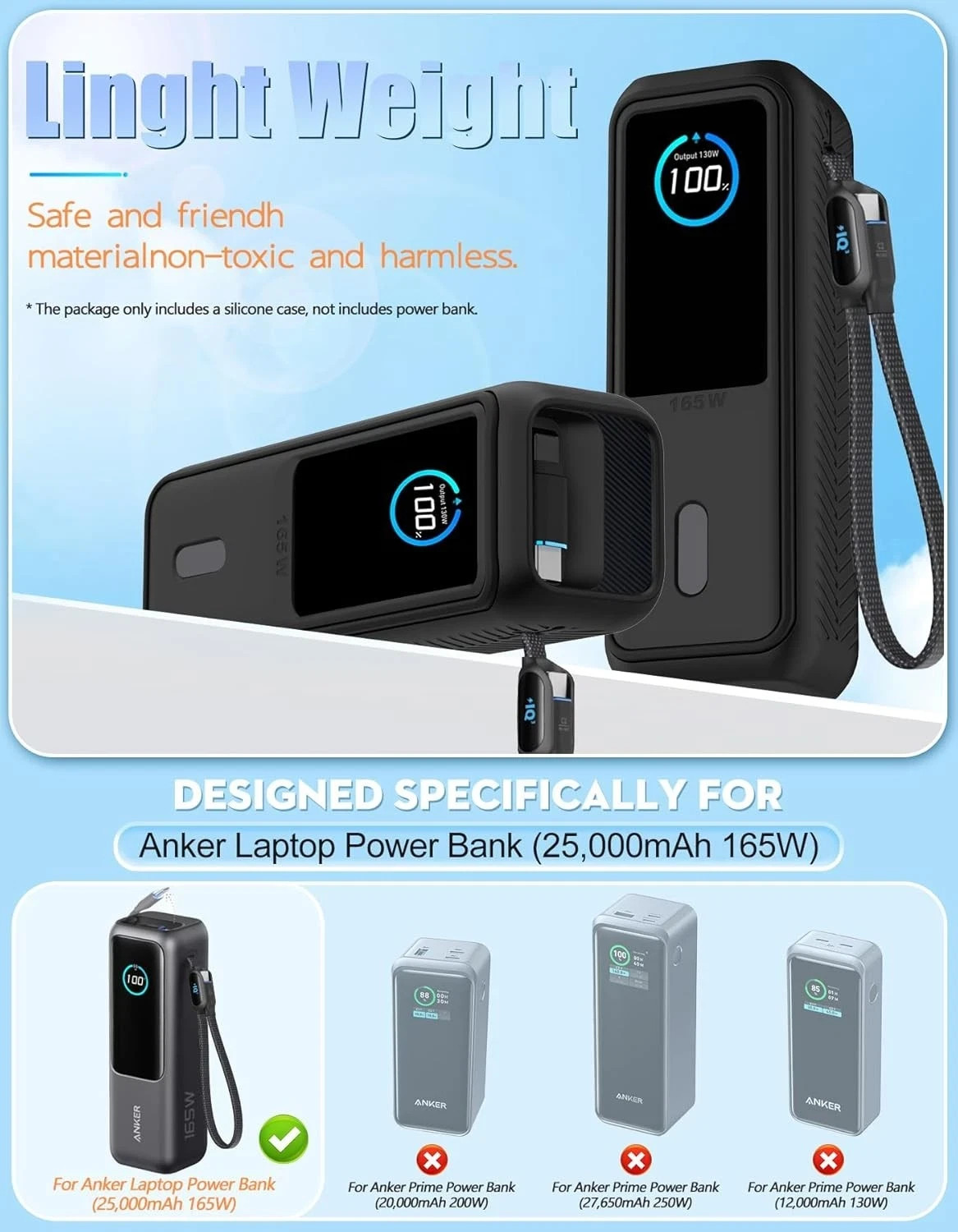 Anker Laptop Power Bank (25,000mAh/165W) Soft Silicone Case with Shockproof Prot