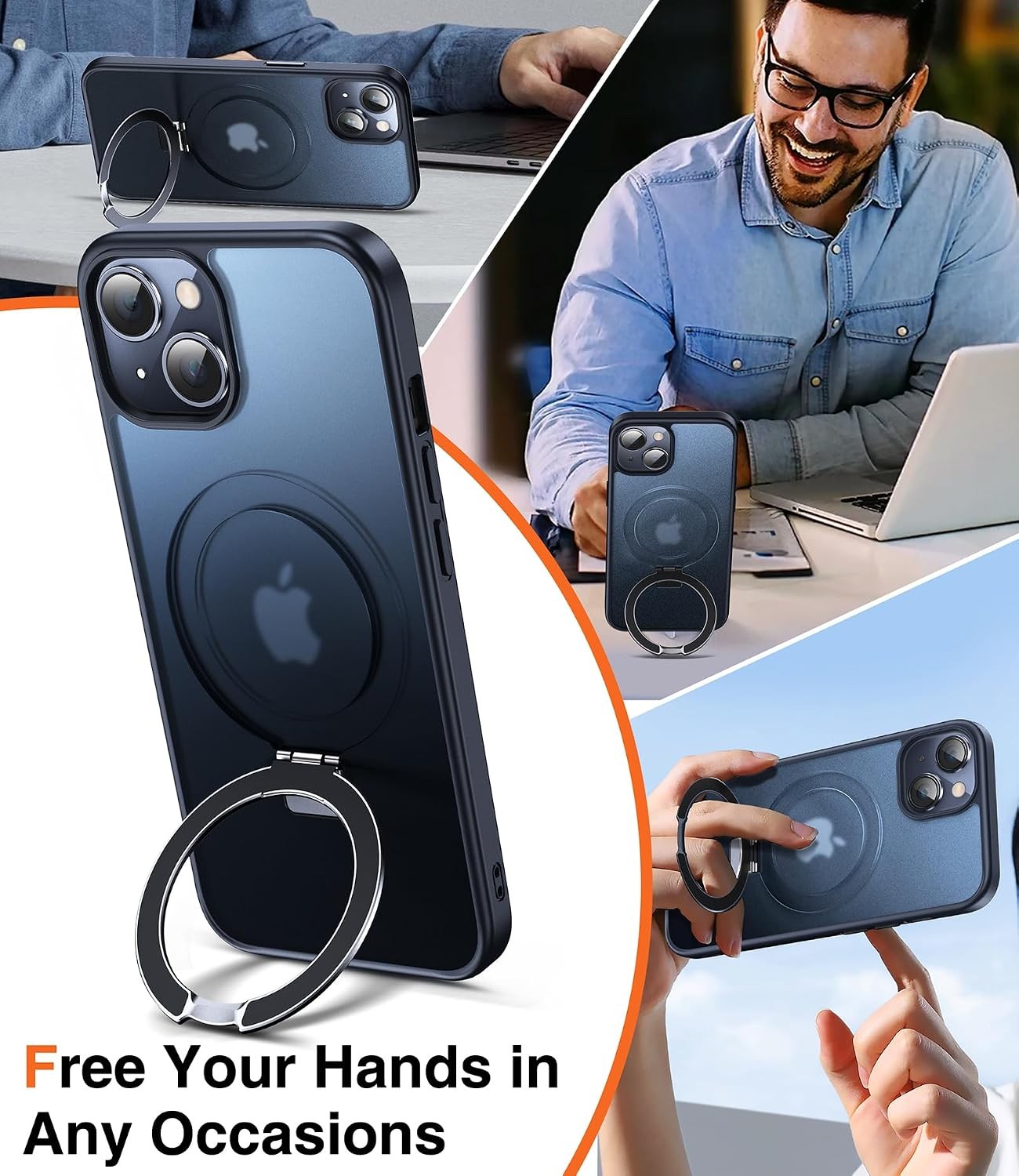 3-in-1 Magnetic Kickstand Ring Holder for iPhone 13 Case, iPhone 14 Case