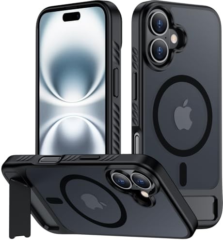 Slim Translucent Matte Case for iPhone 16 with Kickstand, Military-Grade Protect