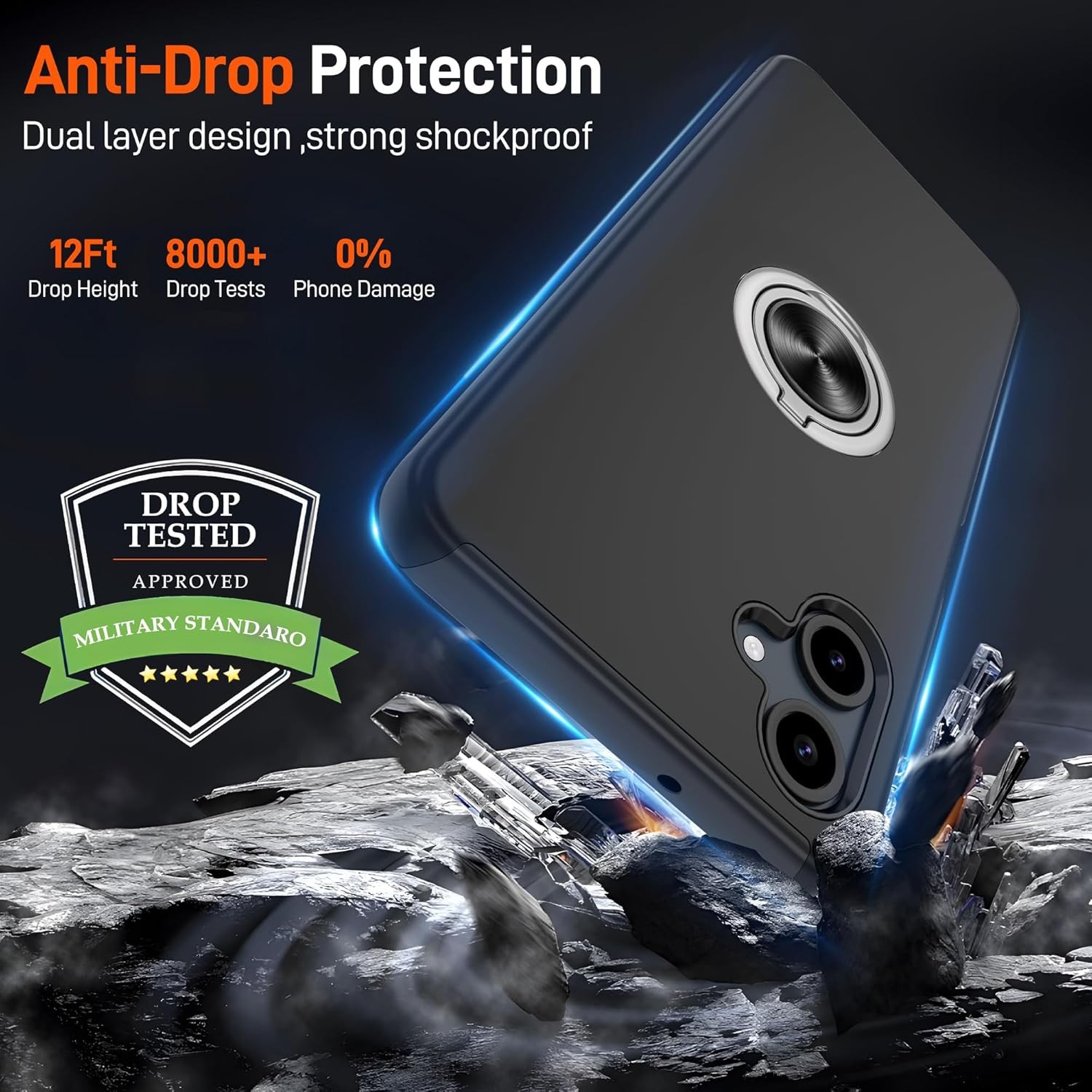 Galaxy A06 Case with HD Screen Protector×2, Shockproof Phone Case Black