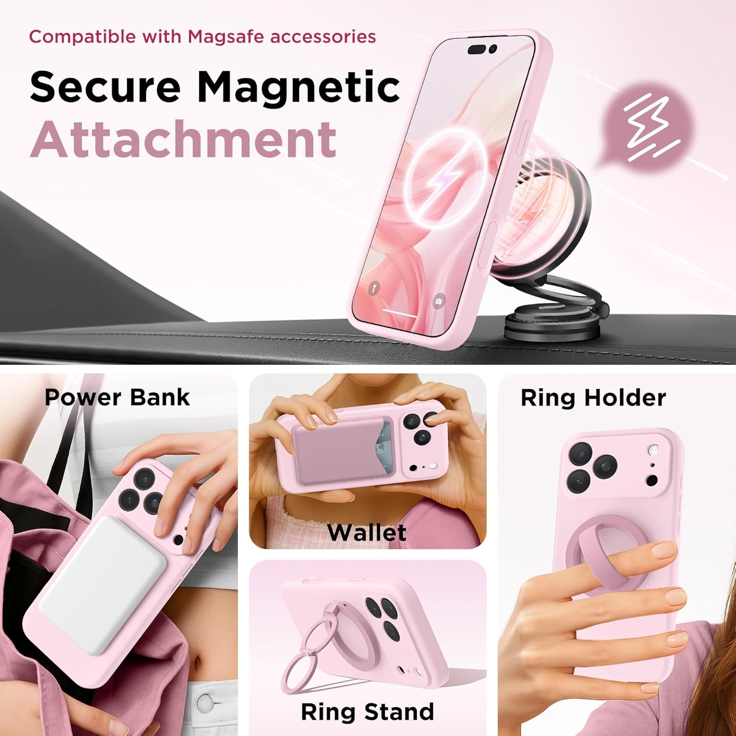 Chalk Pink Silicone Shockproof Phone Cover Case for iPhone 17 Pro Max, Magnetic