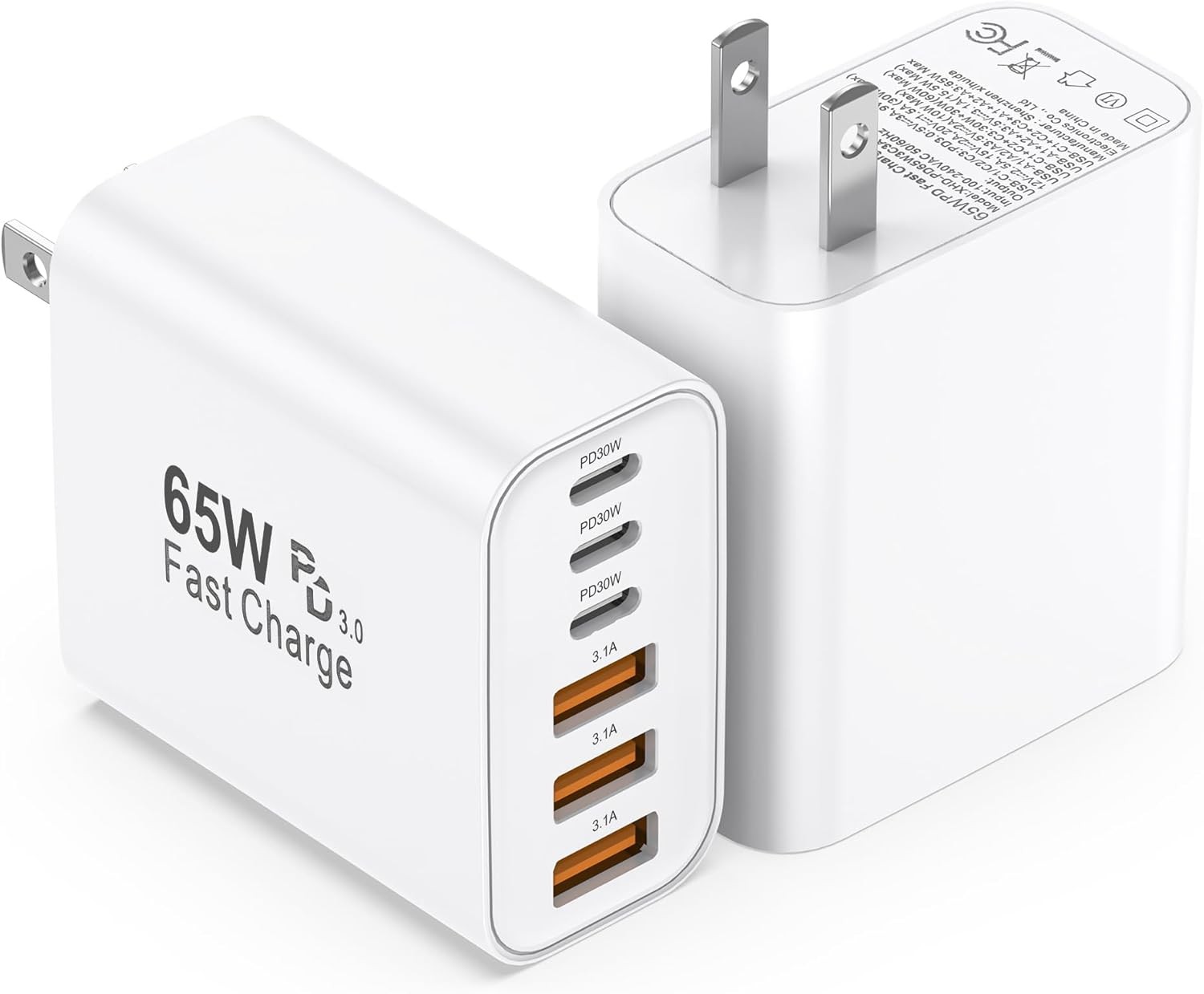 2 Pack 65W USB-C Fast Wall Charger for iPhone 17/16, 6Ft