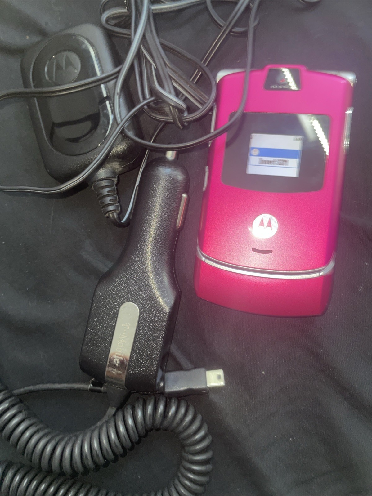 Motorola RAZR V3 Pink/Silver Flip Phone (T-Mobile) WORKS 2 Motorola Chargers