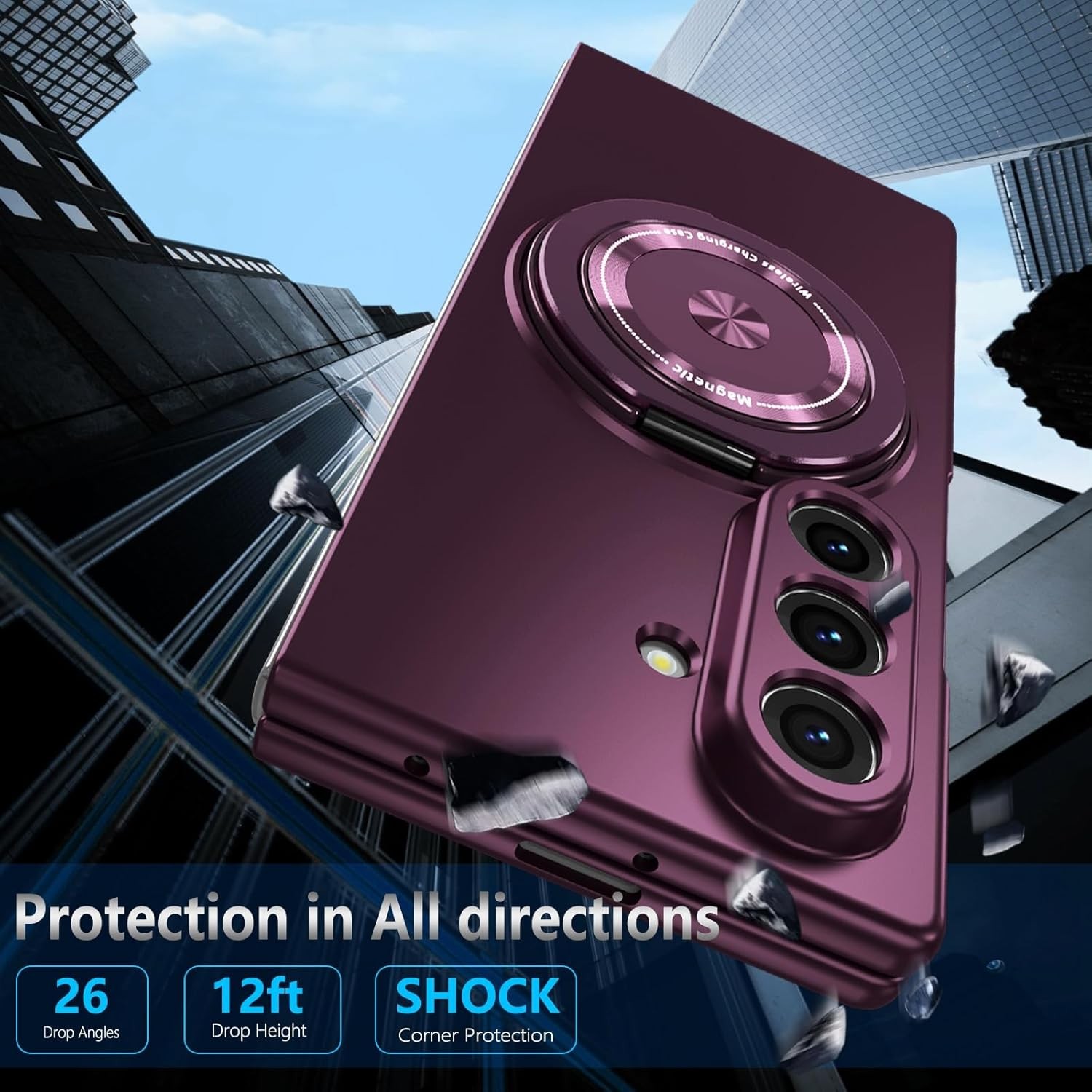 Burgundy Magnetic Stand Ring Holder Slim Shockproof Cell Cover for Samsung Galax