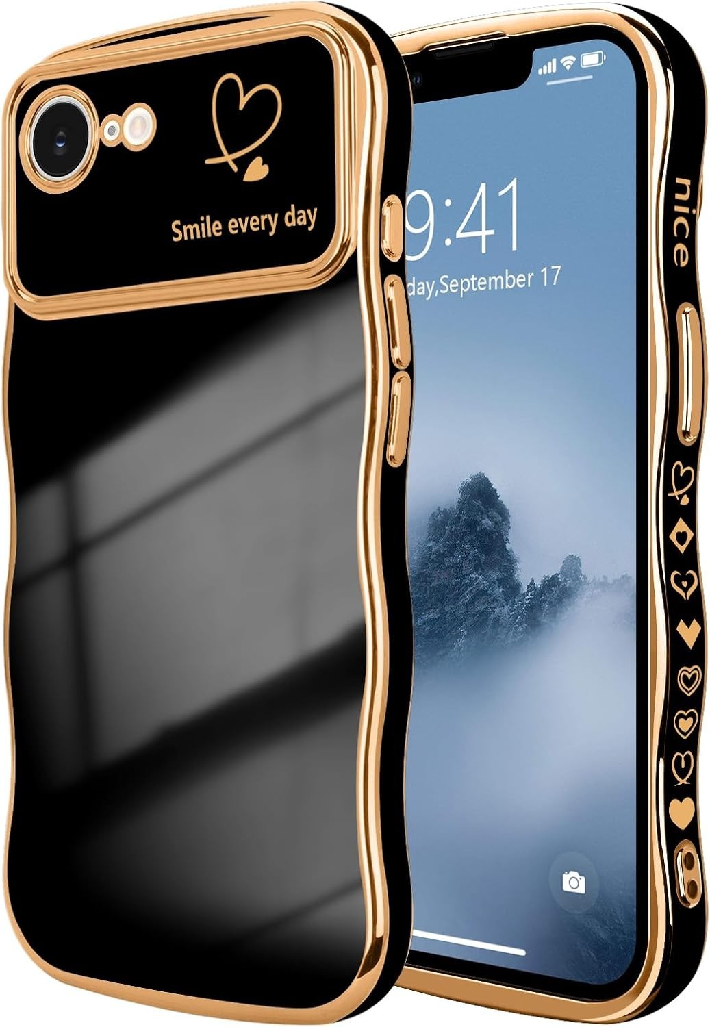 iPhone 16e Case for iPhone 17e Case for Women Girls, Cute Wave Frame Dark Purple