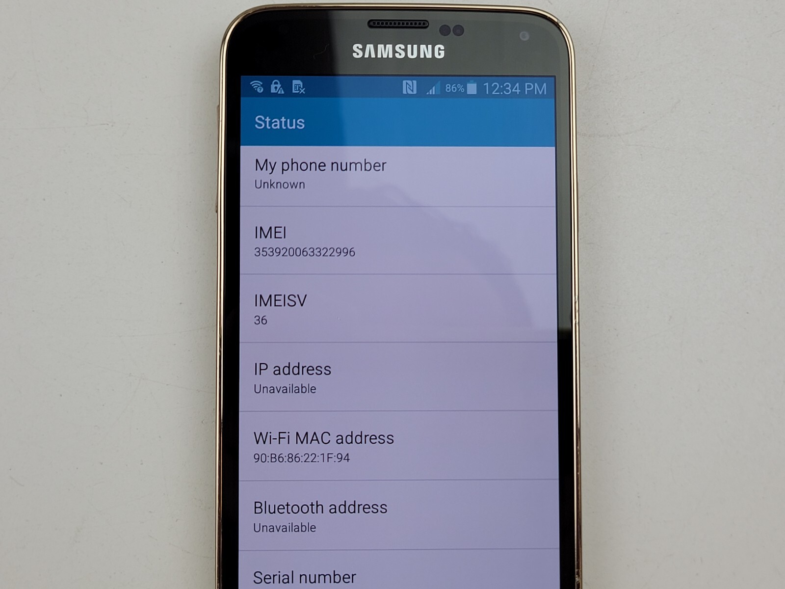 Samsung Galaxy S5 (SM-G900A) 16GB – Copper Gold (AT&T) – Clean IMEI – J8828