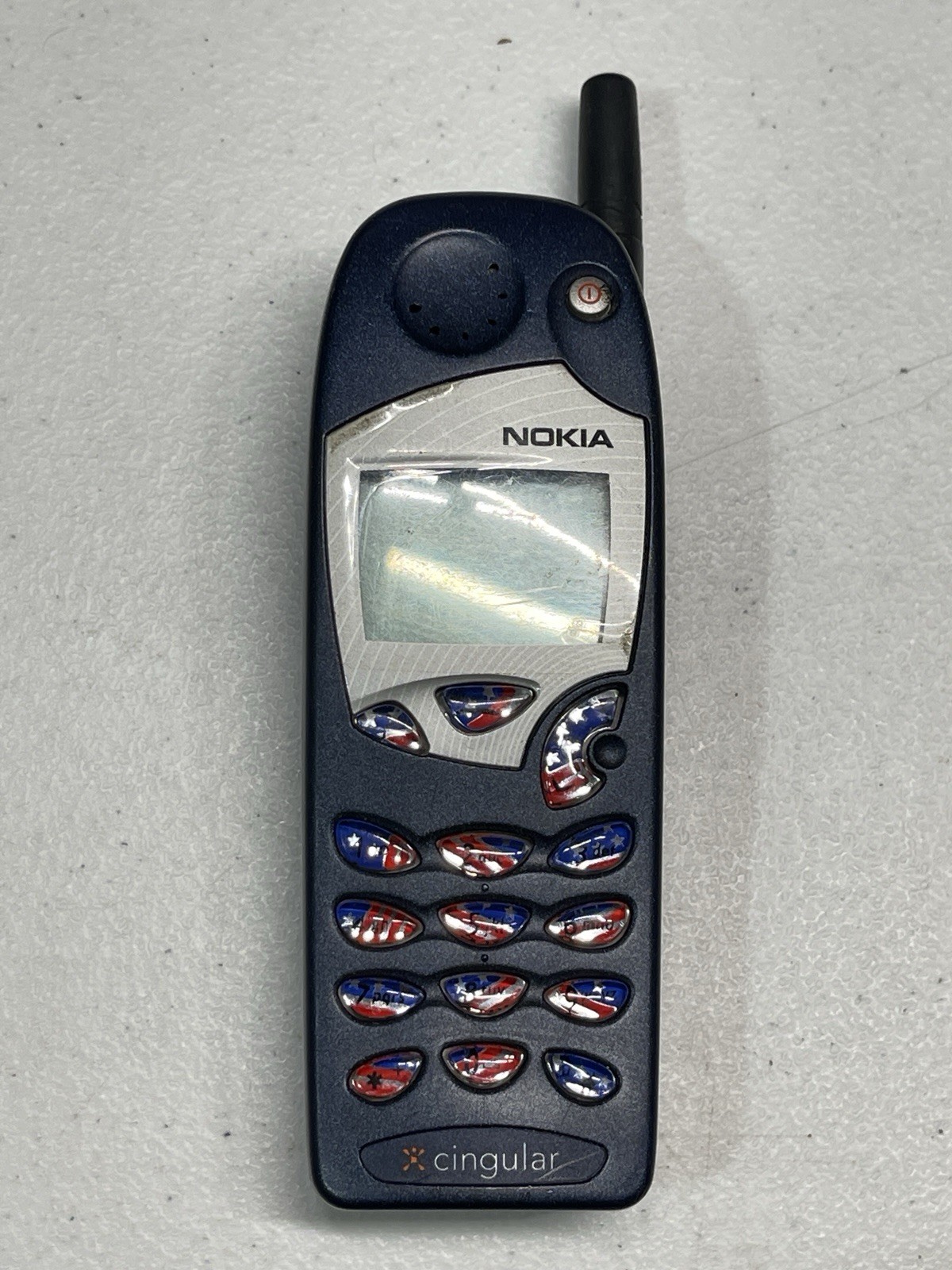 Vintage Nokia 5165 Blue Cingular+ with American flag keys Powers up