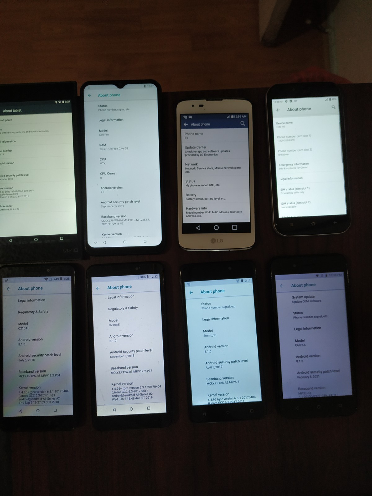 Lot of 8 Mixed Brand LG K7/ SKY Elite H5/ Wiko C210AE (2pc)/XR6M10 and other 8GB