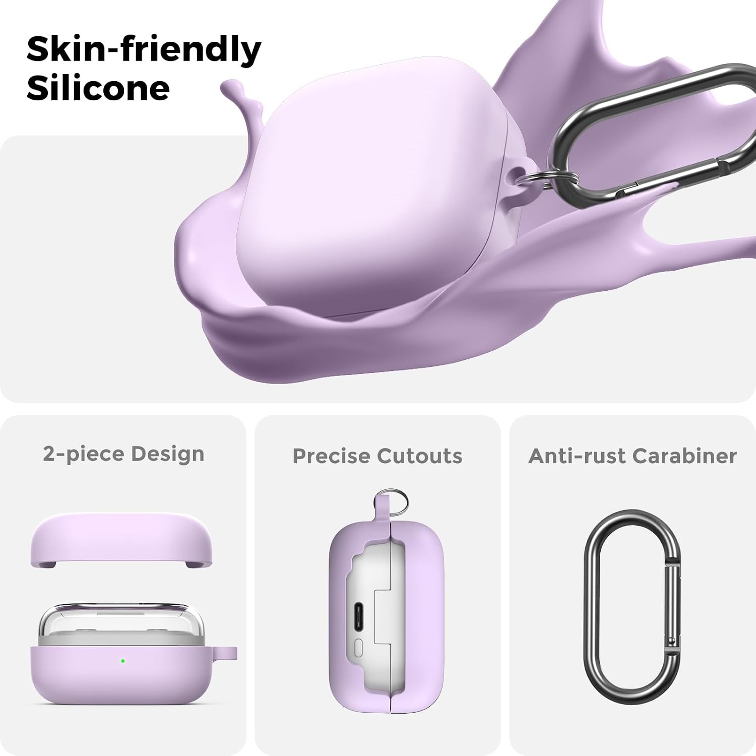 Shockproof Silicone Case Cover for Samsung Galaxy Buds4/Buds4 Pro (2026) Lavende