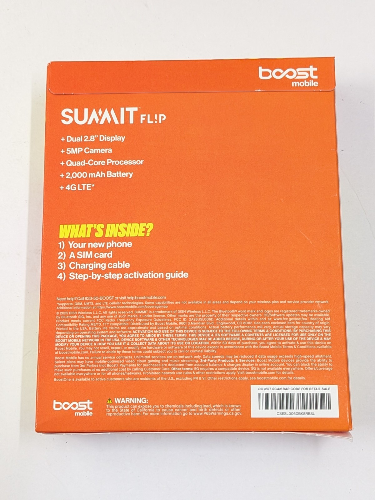 Boost Mobile Prepaid Summit Flip Phone, 8GB Black Sim-Included, New Sealed