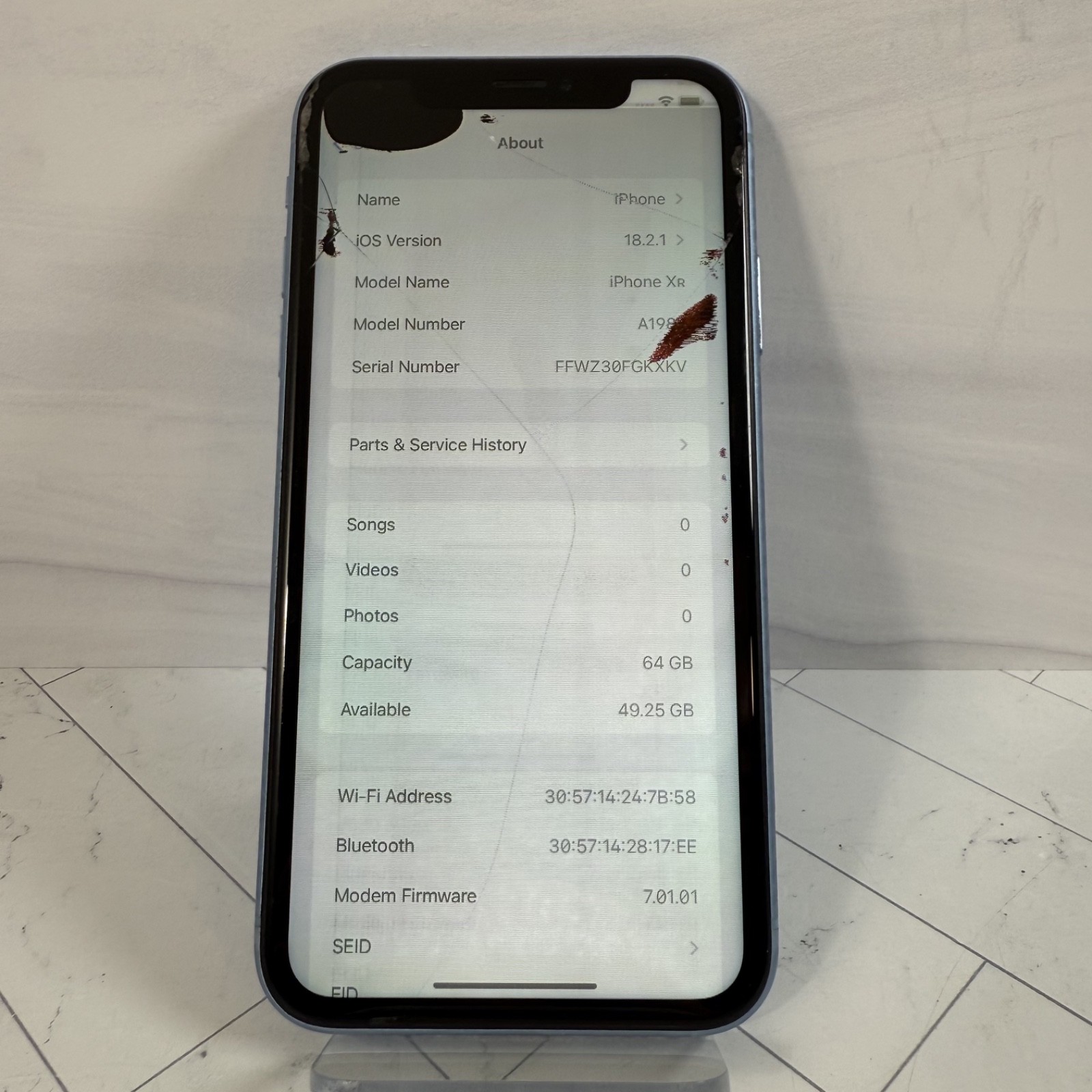 Cracked Screen LCD Apple iPhone XR 64GB Unlocked Blue A1984 #A77
