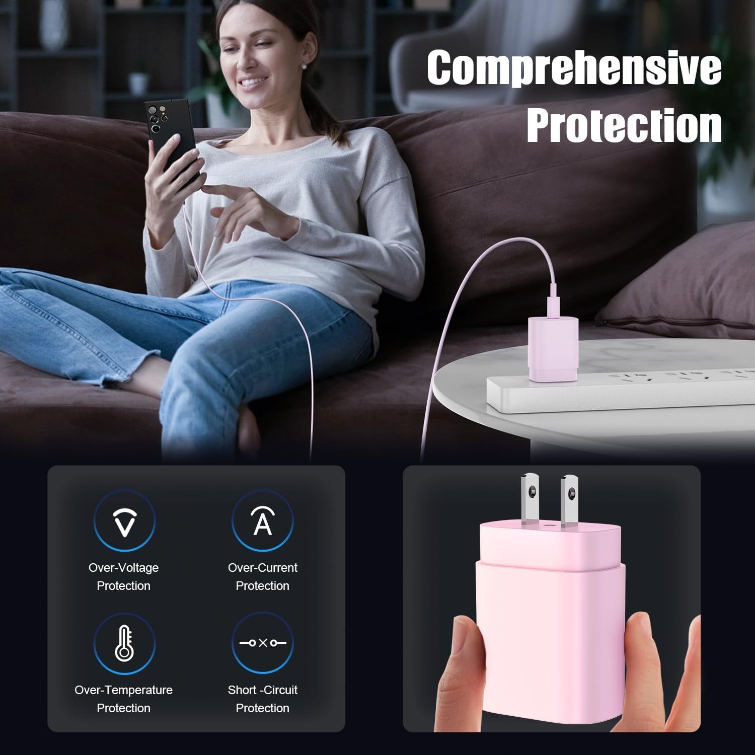 4 Pack 25W USB-C Fast Charger Block for Samsung Galaxy S25/S24, 6ft+10ft Cables