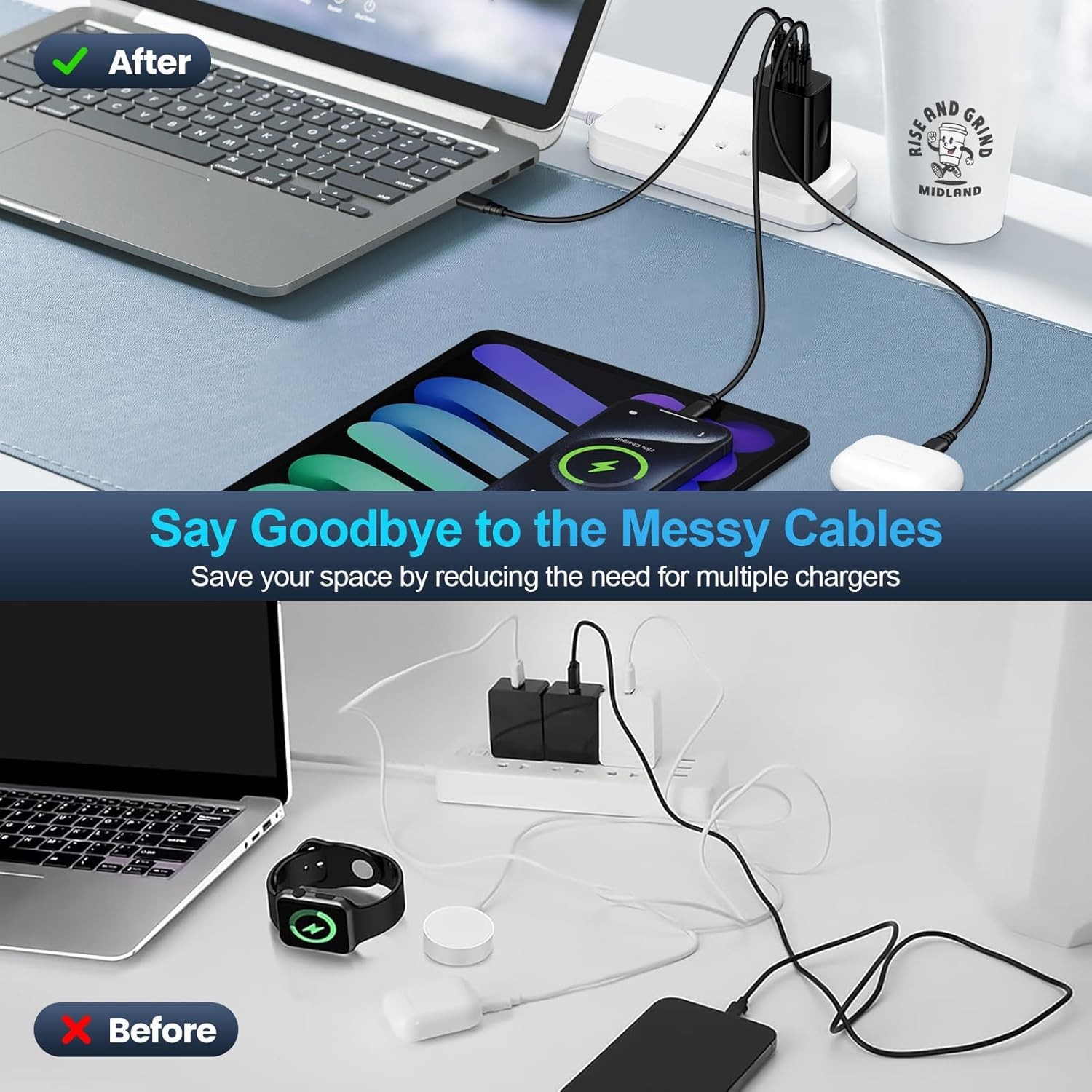 65W Super Fast Type C Charger 3-Port PD&QC Fast Charging Block Power Adapter