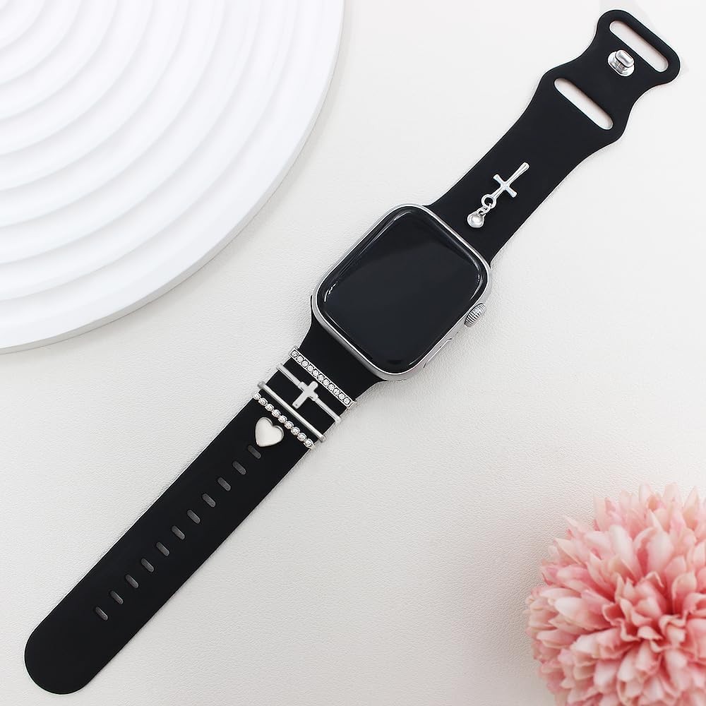 Silicone Band With Charms Compatible with Apple Watch Bands Women 38-49mm