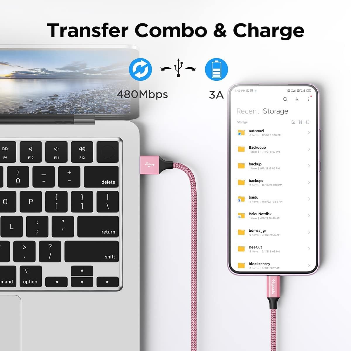 USB to USB C Cable 3ft, 2-Pack USB A to Type C Charger Cord Fast Charging Pink