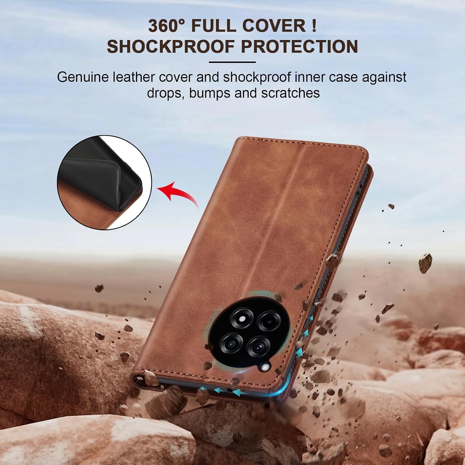 Flip Wallet Case for OnePlus 12R, Leather Magnetic Folio Cover with Card Holder