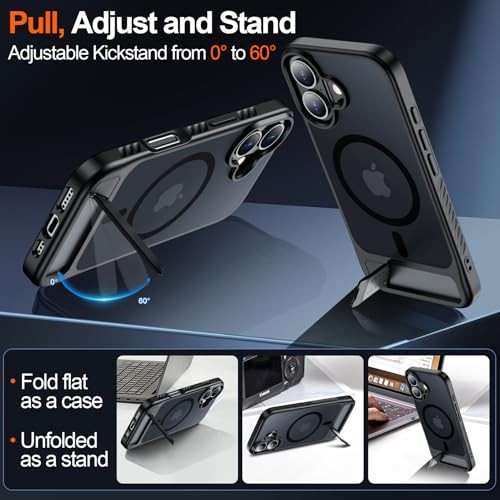 Slim Translucent Matte Case for iPhone 16 with Kickstand, Military-Grade Protect
