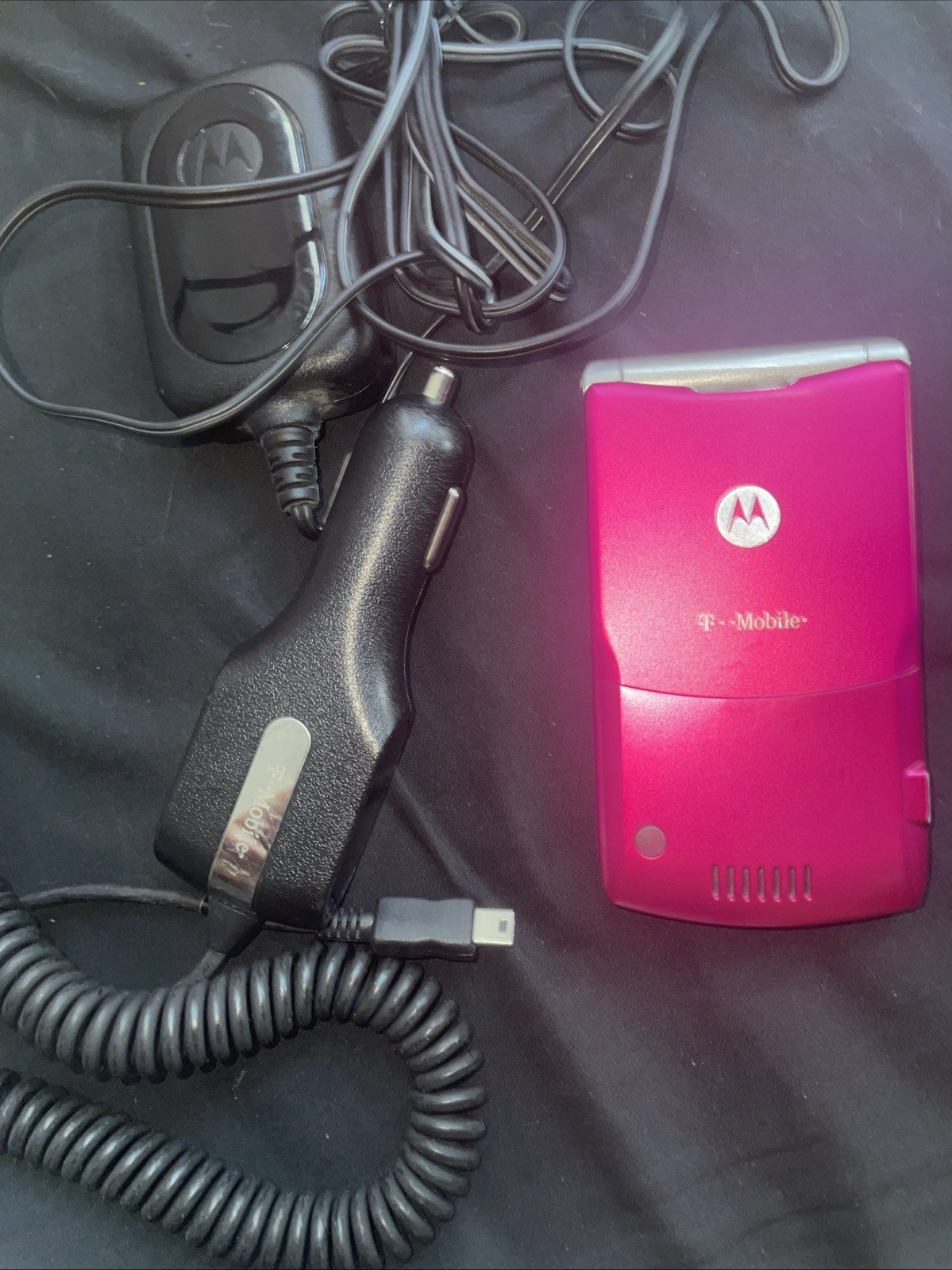 Motorola RAZR V3 Pink/Silver Flip Phone (T-Mobile) WORKS 2 Motorola Chargers