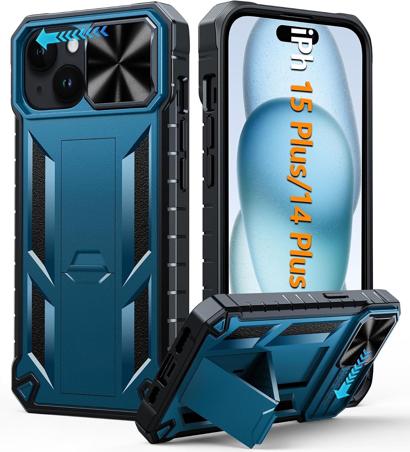 iPhone 15 Plus Case: iPhone 14 Plus Phone Case with Kickstand | Rugged Heavy Dut