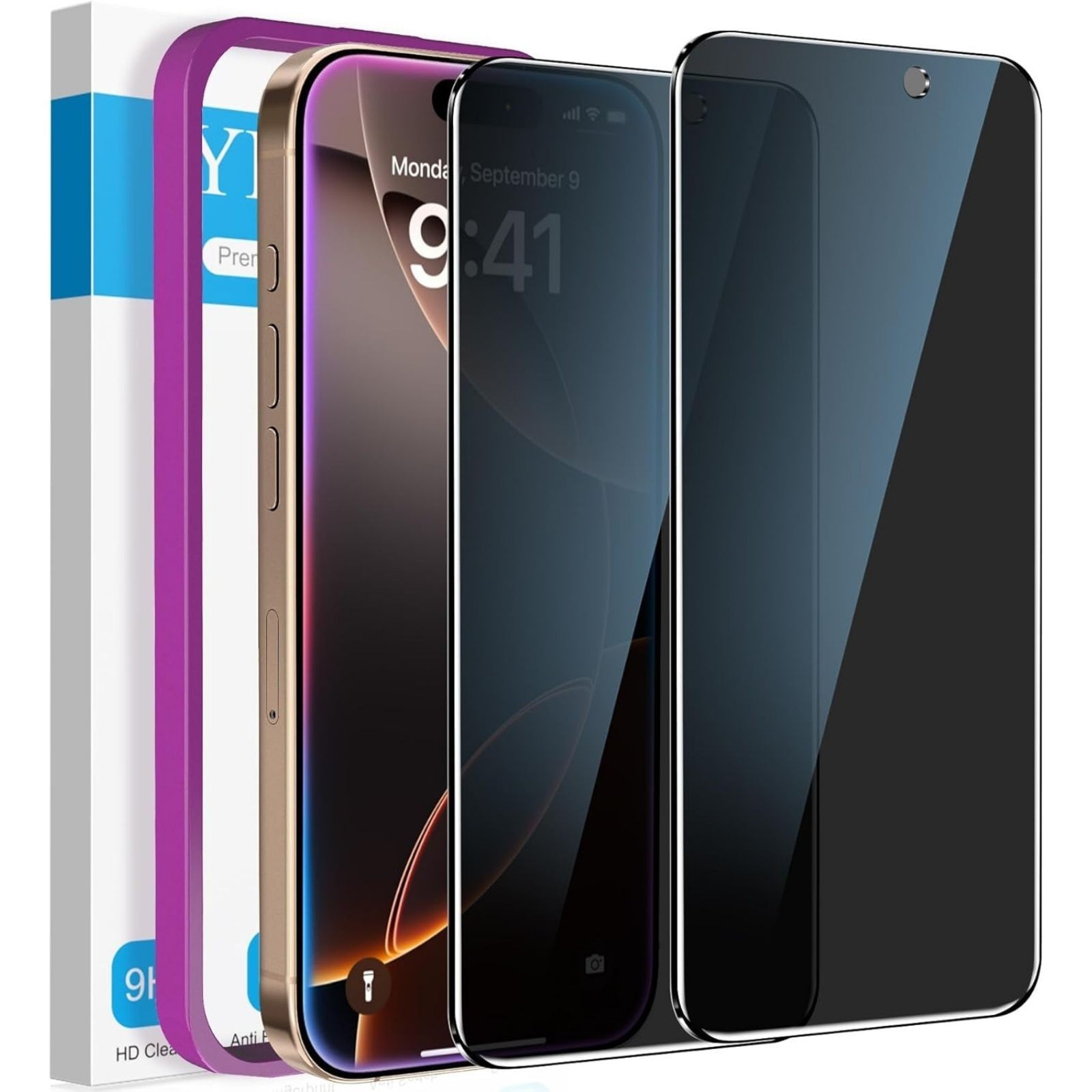 2 Pack Privacy Screen Protector & Camera Lens Protector for iPhone 16 Pro Max