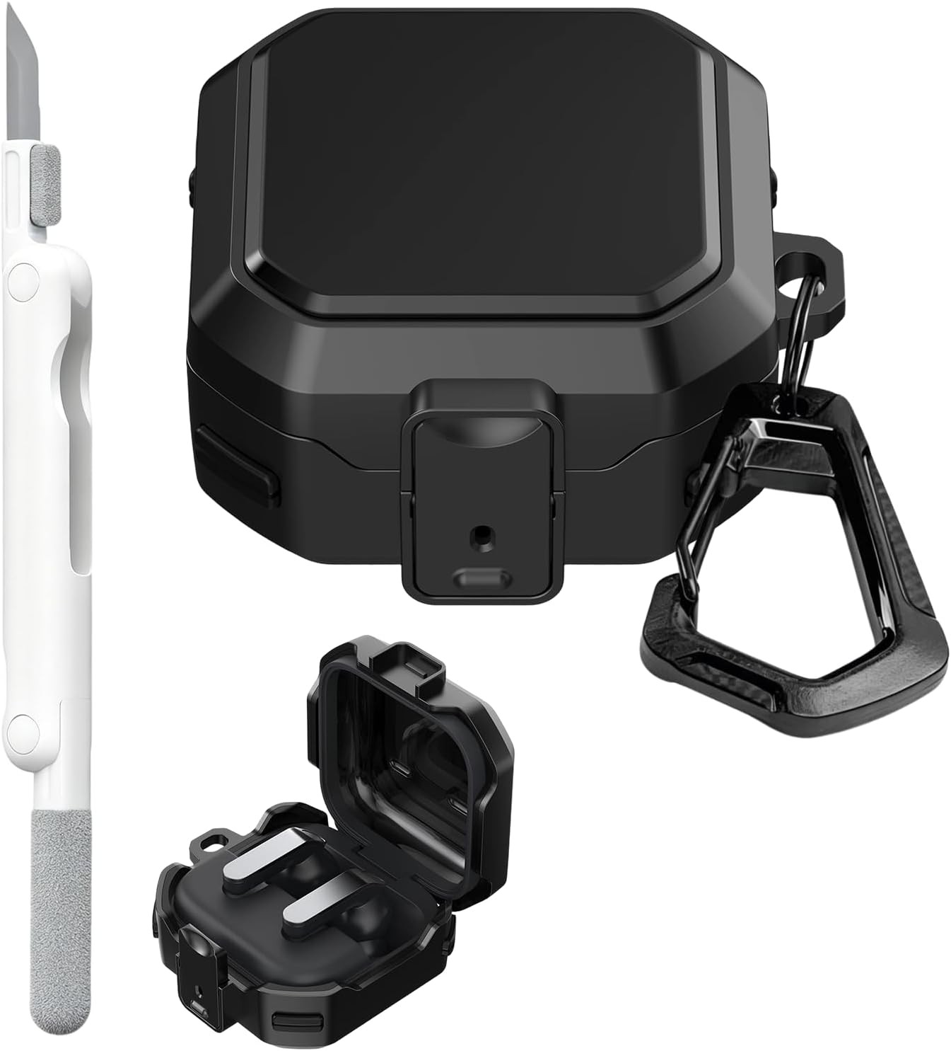 Rugged Hard Shell Cover Protective Case for Galaxy Buds 4 & Buds 4 Pro, Black