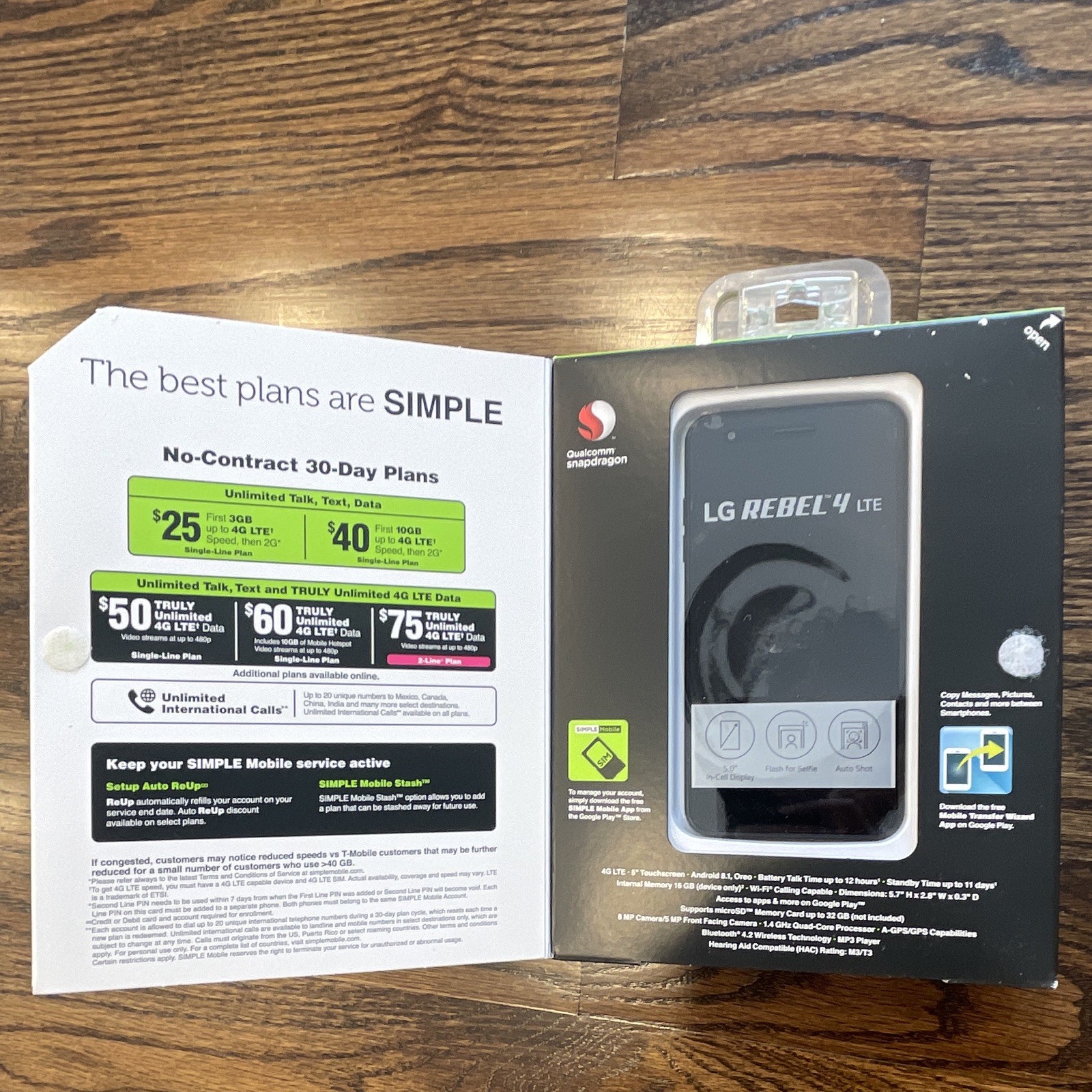 LG Rebel 4 LTE Simple Mobile 16GB Black 5in 8MP Android 8.1 4G