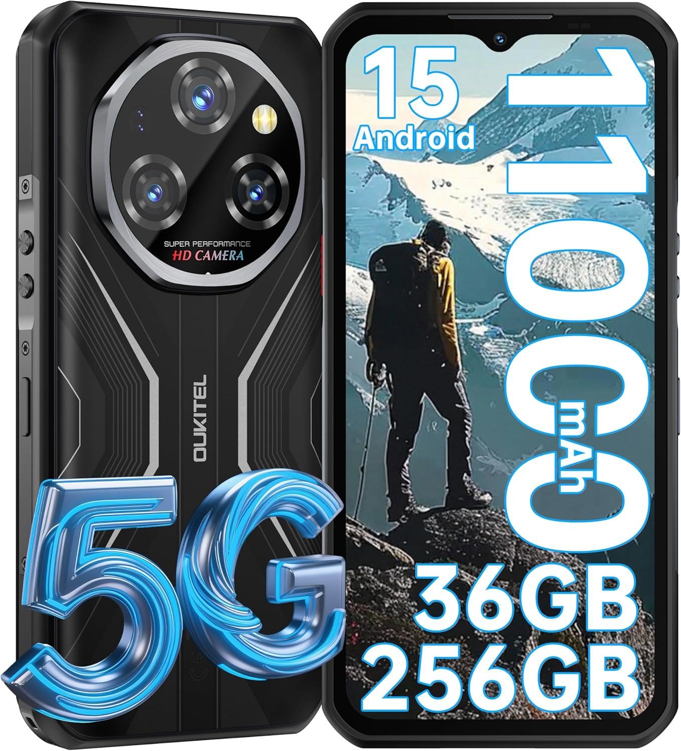 OUKITEL WP55 5G Rugged Phone 6.6” HD+ Display 11000mAh Big Battery 108MP Camera