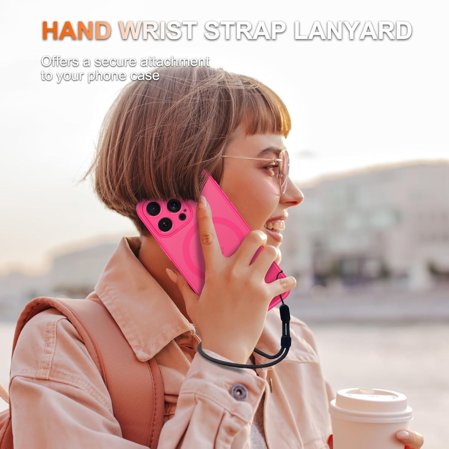 Magnetic for iPhone 16e/17e Case with Screen Protector and Wrist Strap, Hot Pink