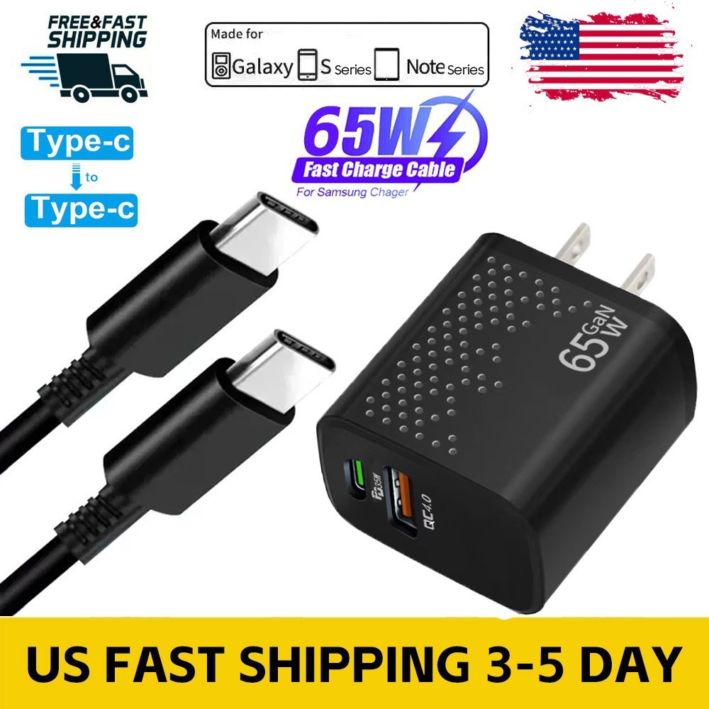 65W PD Power Fast Charger Wall Adapter+USB Cable for Samsung Galaxy S23 S22 S21+