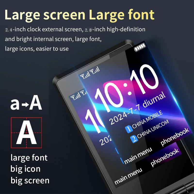 2G Outdoor Folding Senior Phone with Strong Battery Two Big Display Dual Sim Lar