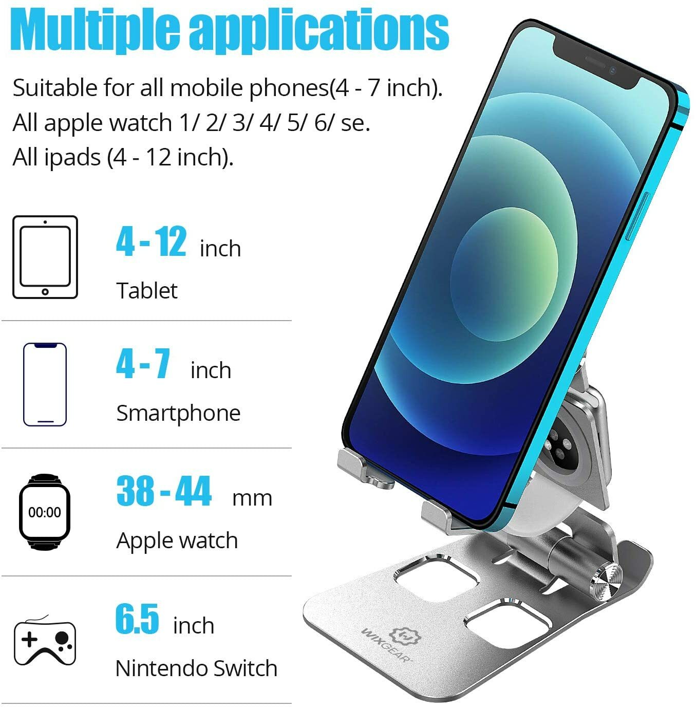 WixGear 3 in 1 Foldable Aluminum Phone, Tablet Stand and Apple Watch Stand
