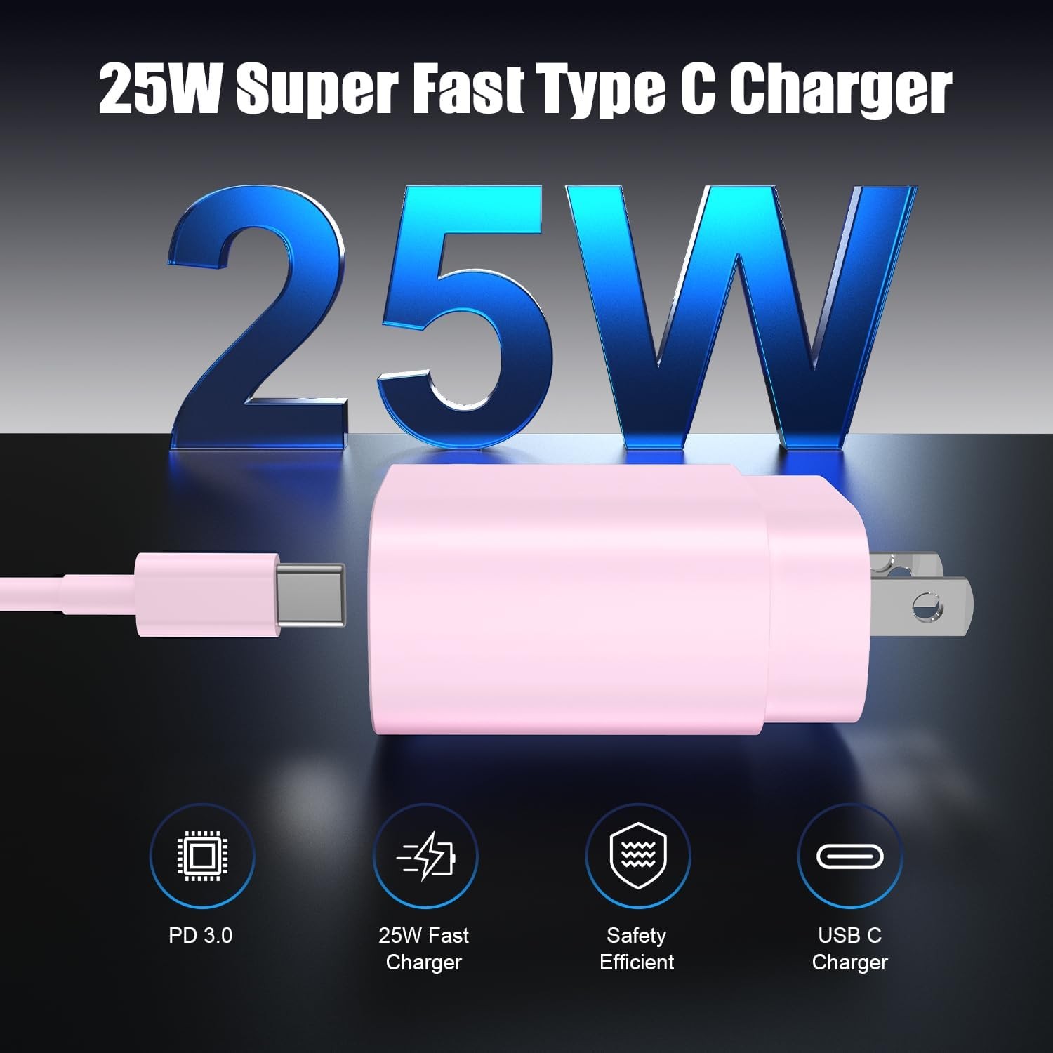 4 Pack 25W USB-C Fast Charger Block for Samsung Galaxy S25/S24, 6ft+10ft Cables