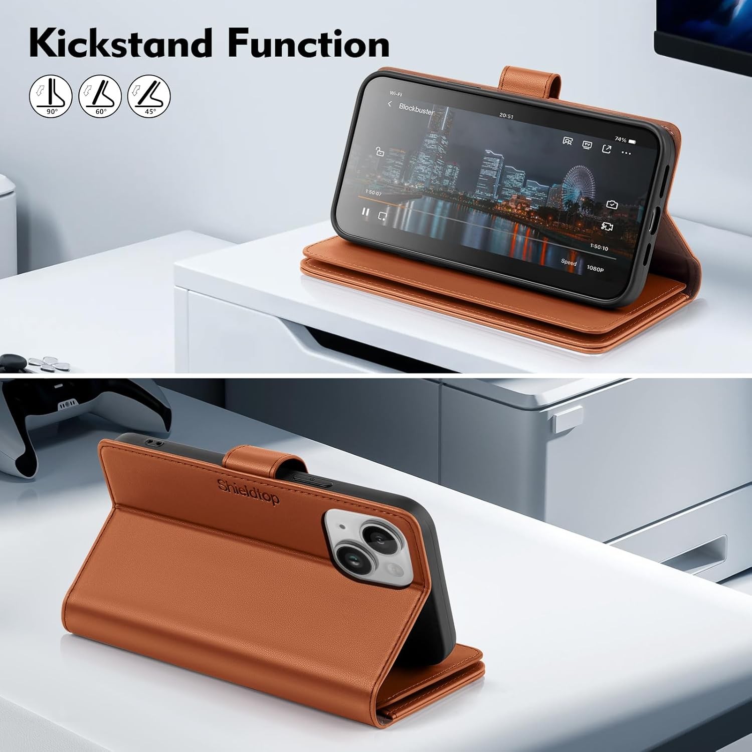RFID Blocking Wallet Case for iPhone 13 6.1″, PU Leather Folio Flip with Card Sl