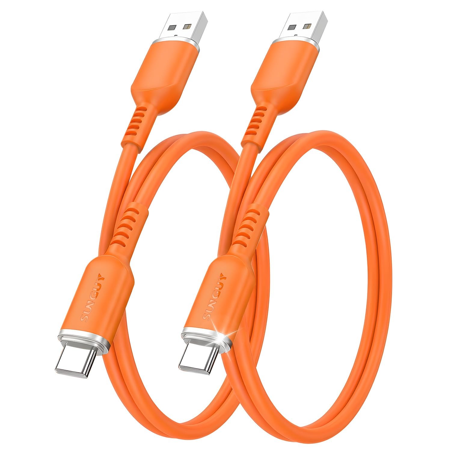 USB to USB C Cable Silicone Soft USB A to USB-C Charger Cord 2FT 2Pack Orange