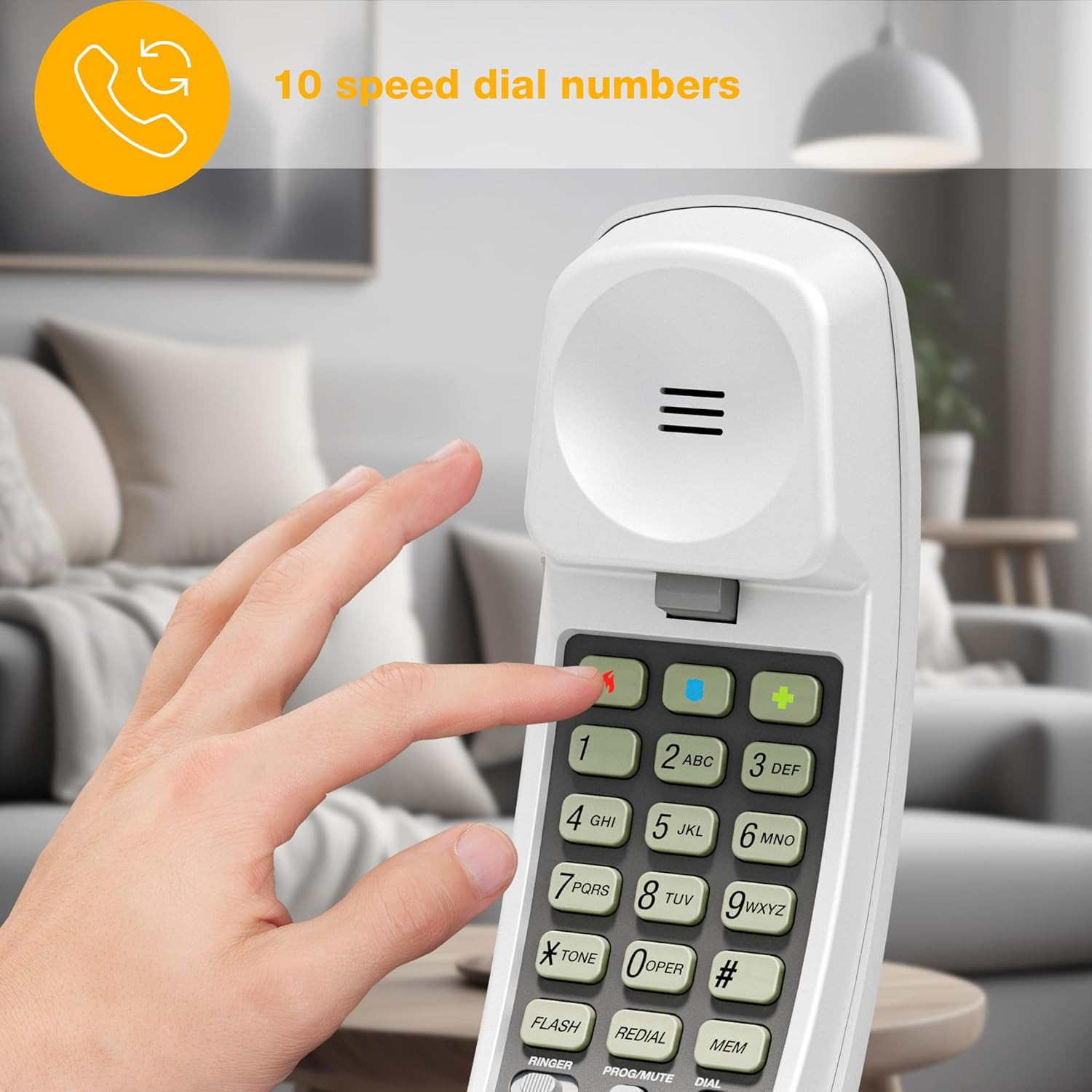 210 Basic Trimline Corded Phone, No AC Power Required, Wall-Mountable, White