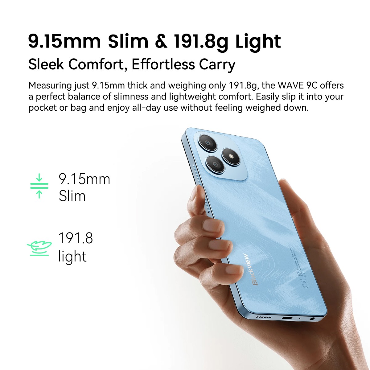 Blackview WAVE 9C Smartphone 12GB+128GB 6.56″ Android 15 5000mAh 13MP + 32GB TF