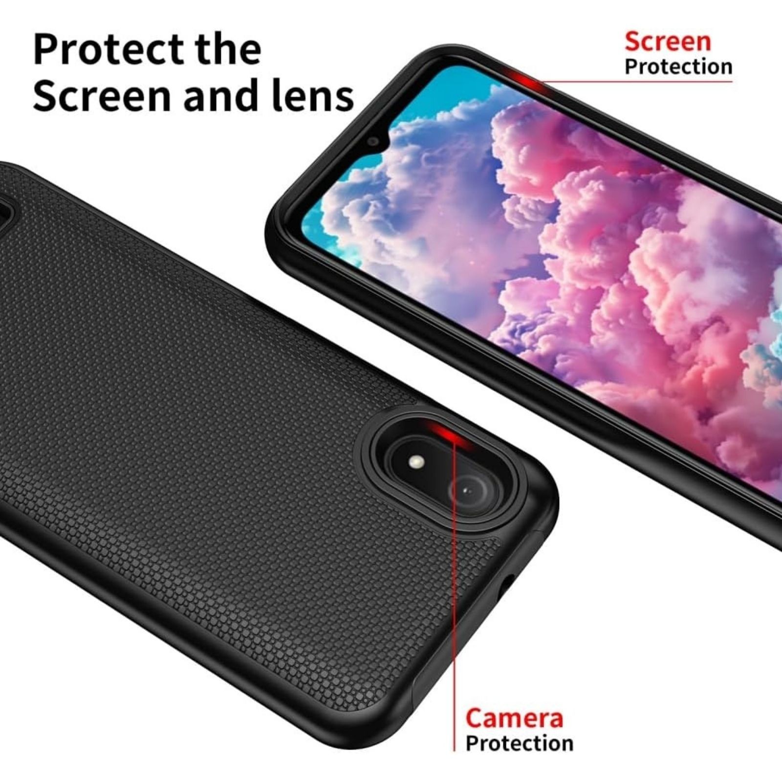 Cloud Mobile Stratus C8 Phone Case with Screen Protector, Heavy Duty Black Cover