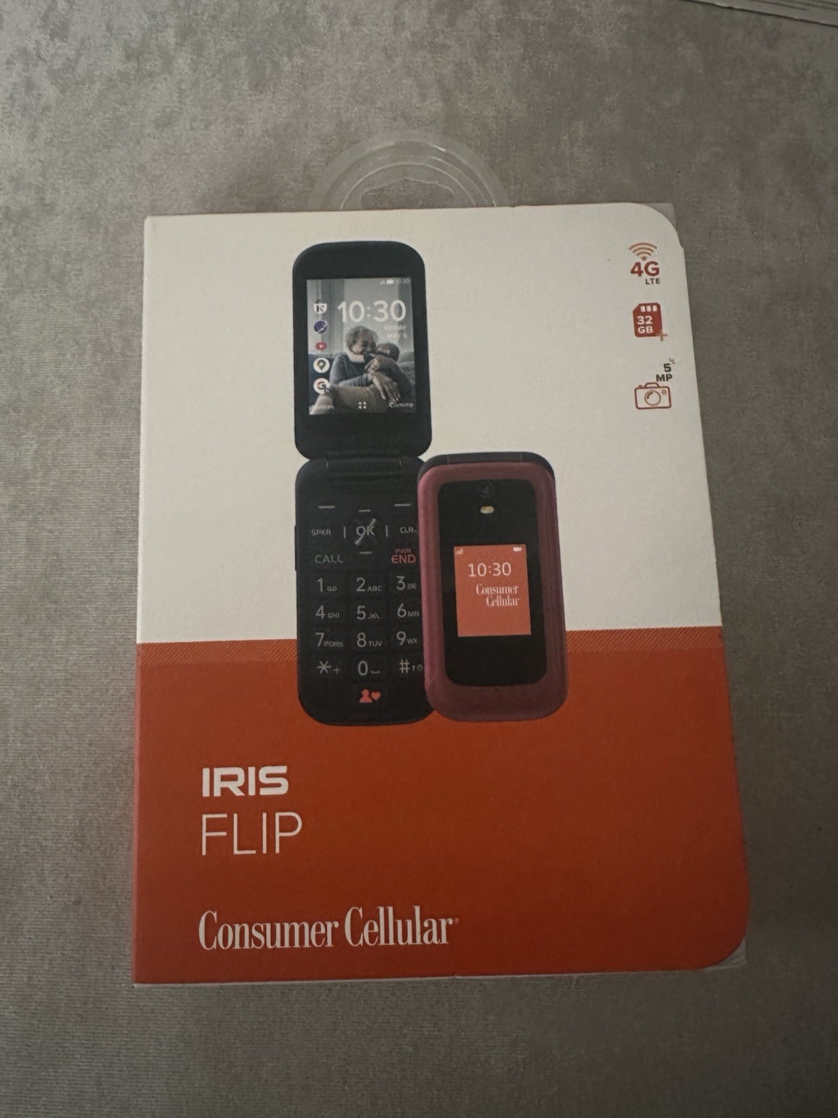 New Sealed Consumer Cellular Iris Flip Phone (8GB) 5.0MP Camera 4G LTE- Red