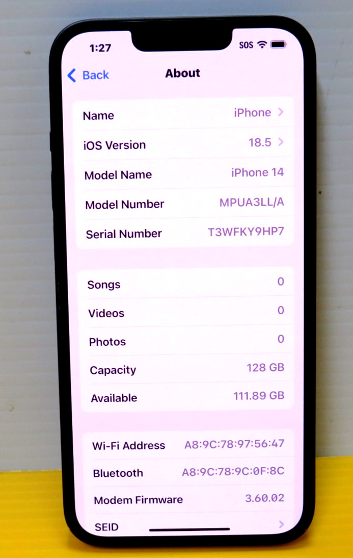 Apple iPhone 14 MPUA3LL/A 128GB Midnight Black read wifi only sold AS IS !!!