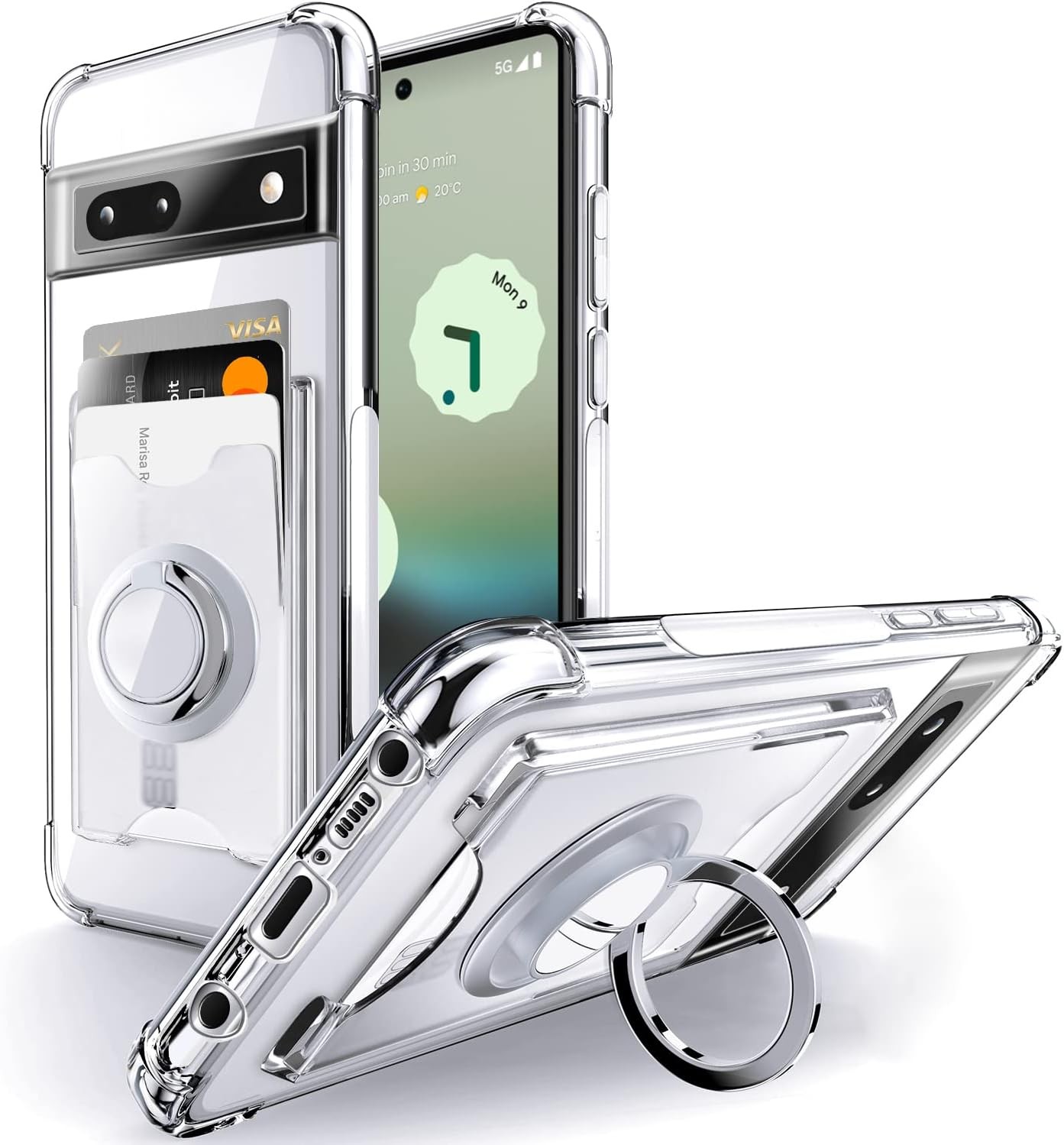 Slim Clear Wallet Case with Card Holder & Kickstand for Google Pixel 6A 5G