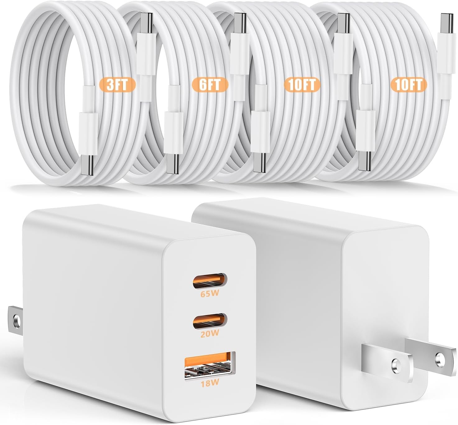 65W USB-C Quick Wall Charger for Samsung Galaxy S26+/S25 with 10FT Cable