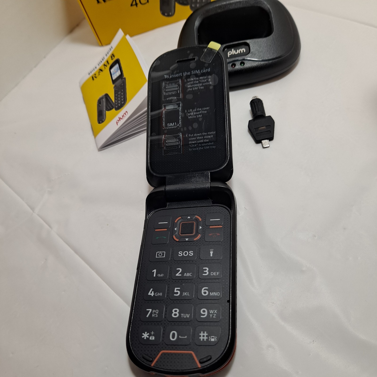 Plum RAM 8 4G Flip Phone E800US IP68 Box & Accessories – For Parts or Repair